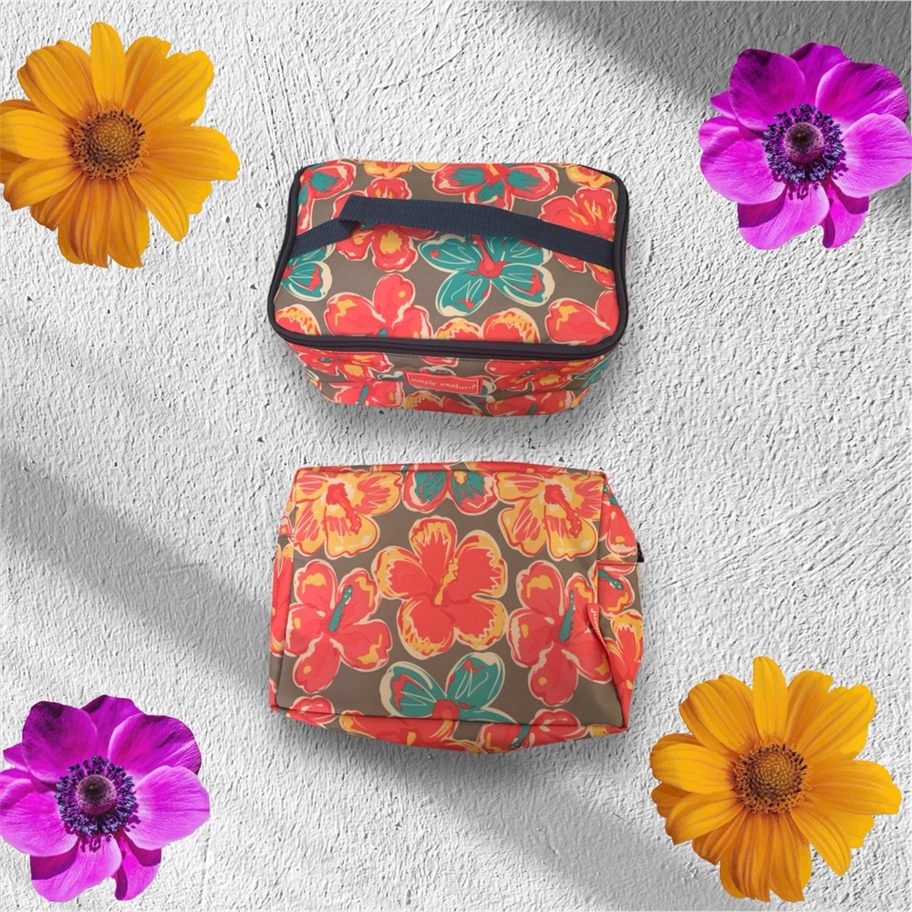 Simply Southern Floral Cosmetic Bag Set - Red and Orange